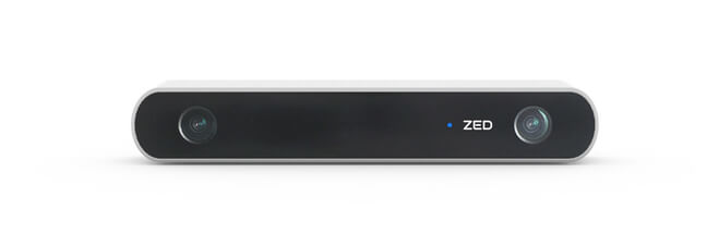 ZED, a long oblong rectangle with two eye-like cameras close to each end.