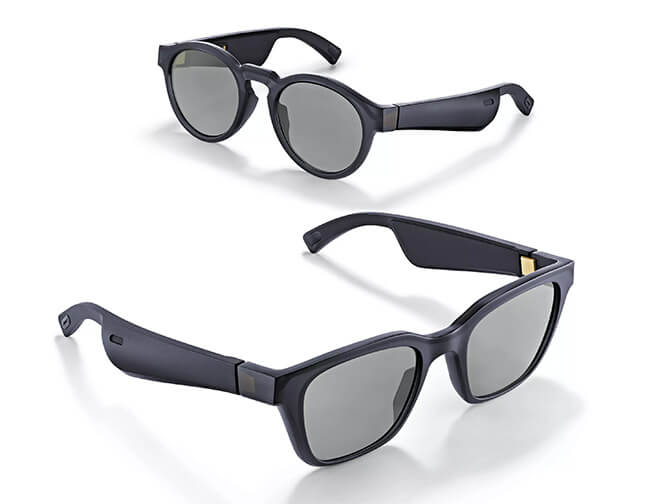Two pairs of Bose AR glasses. They look just like regular sunglasses, except for the thicker temples that hold batteries, microphone, speakers and more.